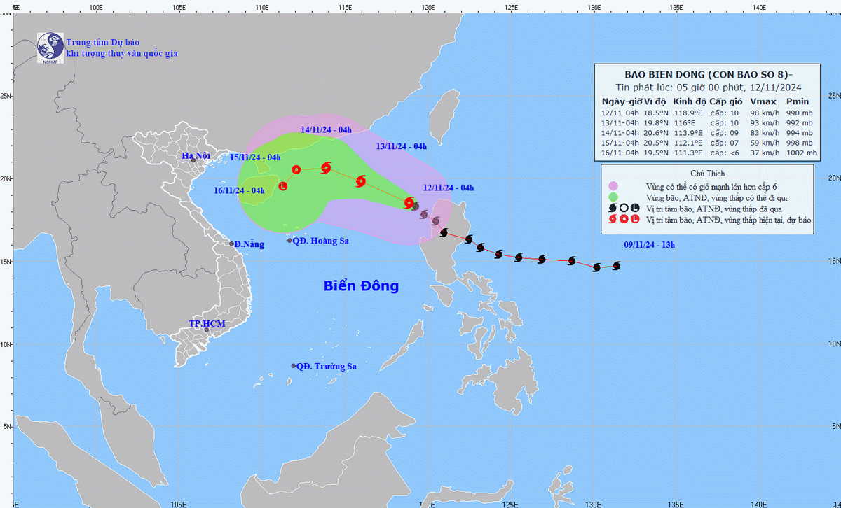 Bão số 8 gây gió mạnh, sóng lớn trên vùng biển Bắc biển Đông